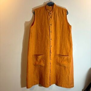 ESKANDAR Sz  1 (vanity) Dress Tunic Mao Collar Patch Pockets 100% Linen Unlined